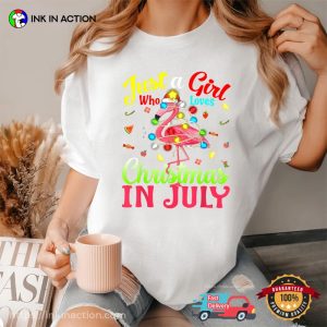 christmas in july party flamingo beach T shirt 2