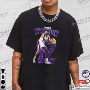 james worthy Basketball Vintage 80s 90s T shirt 3 Ink In Action