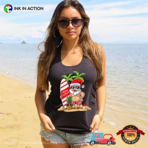 summer vacation Christmas in July surfing santa T shirt 2