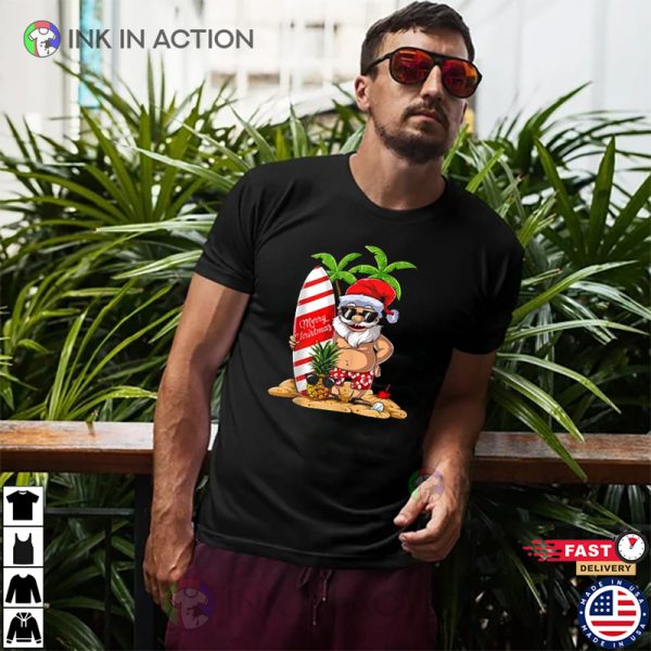 Summer Vacation Christmas In July Surfing Santa T-shirt