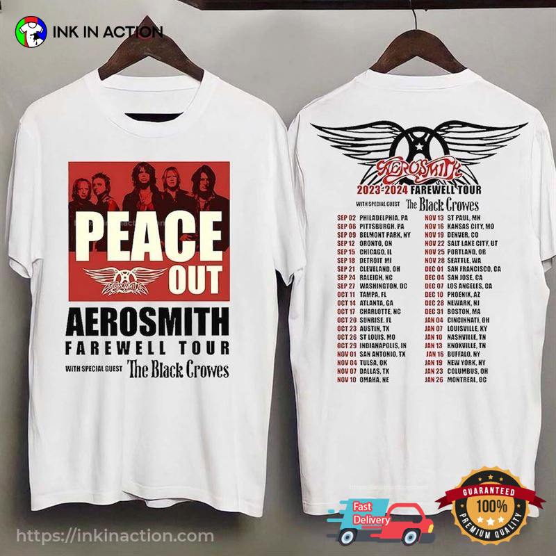 The Black Crowes Peace Out Farewell Tour Aerosmith T Shirt, Cheap