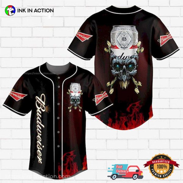 Budweiser Skull Fire Baseball Jersey