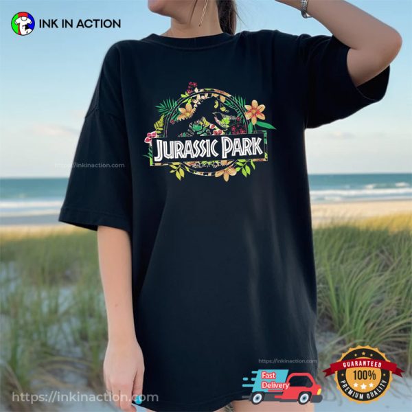 Jurassic Park Floral Tropical Fossil Logo Graphic Shirt