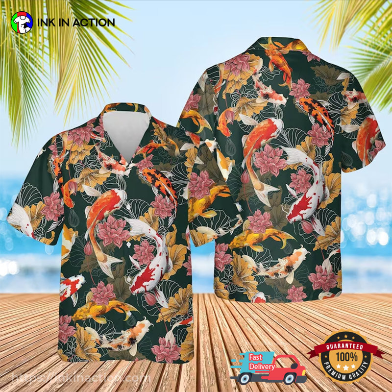Koi Fish and Anchor Tropical Pattern Koi Fish Shirts for Men Koi