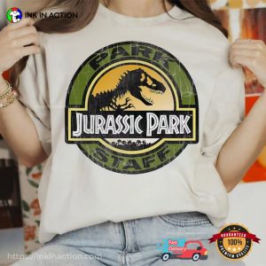 Jurassic Park Staff Retro Logo Graphic T Shirt 3 Ink In Action