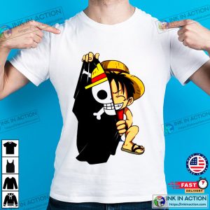Monkey.D. Luffy Chibi And One Piece Flag T-Shirt