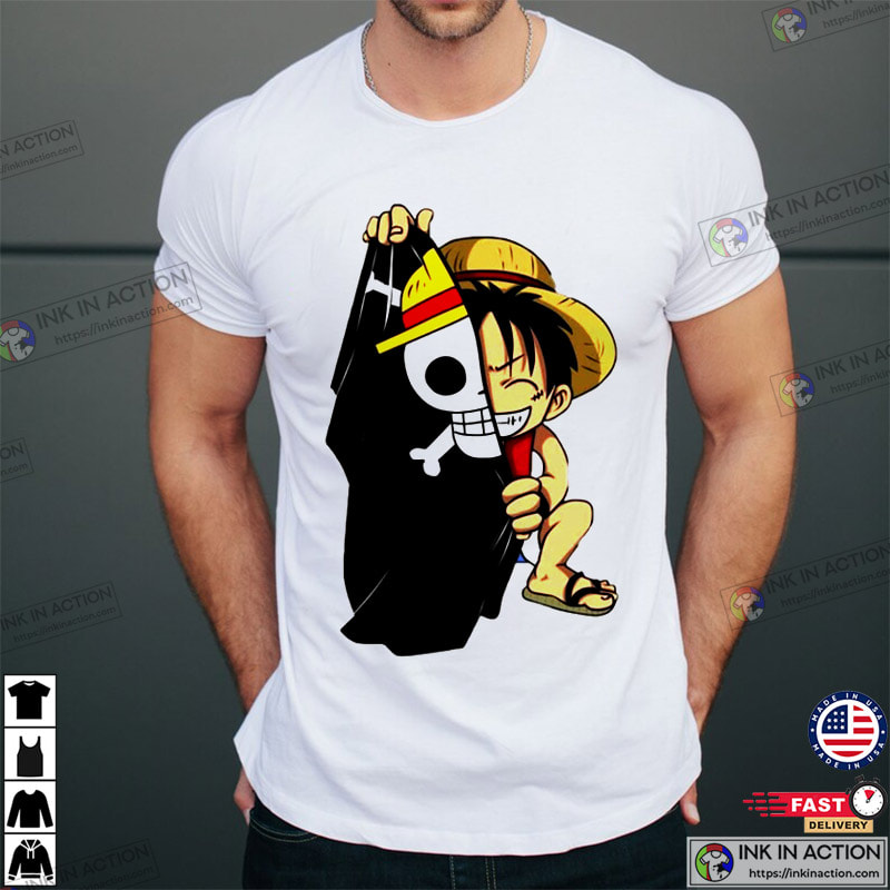 Monkey.D. Luffy Chibi And One Piece Flag T-Shirt - Ink In Action