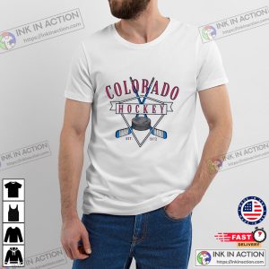 Retro Colorado Avalanche ice hockey rink T Shirt 2 Ink In Action