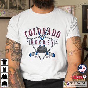 Retro Colorado Avalanche ice hockey rink T Shirt 3 Ink In Action