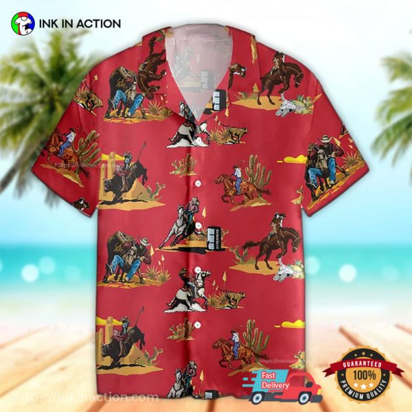 Rodeo Pattern Horse Racing Hawaiian Shirt