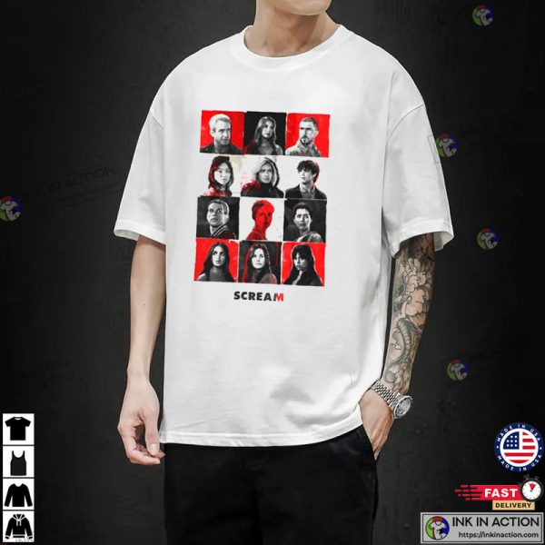 Scream 6 Characters, Casting Black Red White T-shirt