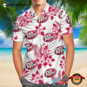 Tropical Red Floral Dr.Pepper Hawaiian Shirt Ink In Action