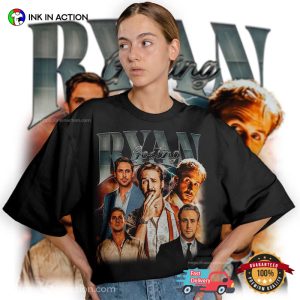 Vintage 90s Style Ryan Gosling Portrait Shirt 5 Ink In Action