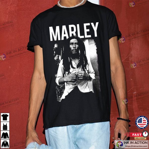 Bob Marley Legend Retro Black White Music Shirt