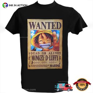 luffy wanted poster One Piece T Shirt 1 Ink In Action
