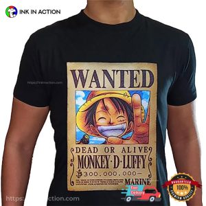 luffy wanted poster One Piece T Shirt 2 Ink In Action