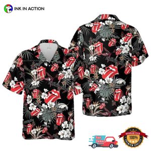 rolling stones lips Tongue Floral Hawaiian Shirt Ink In Action