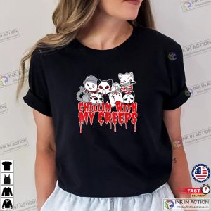 Chillin With My Creeps Cat Horror Serial Killer Halloween 2023 T-shirt