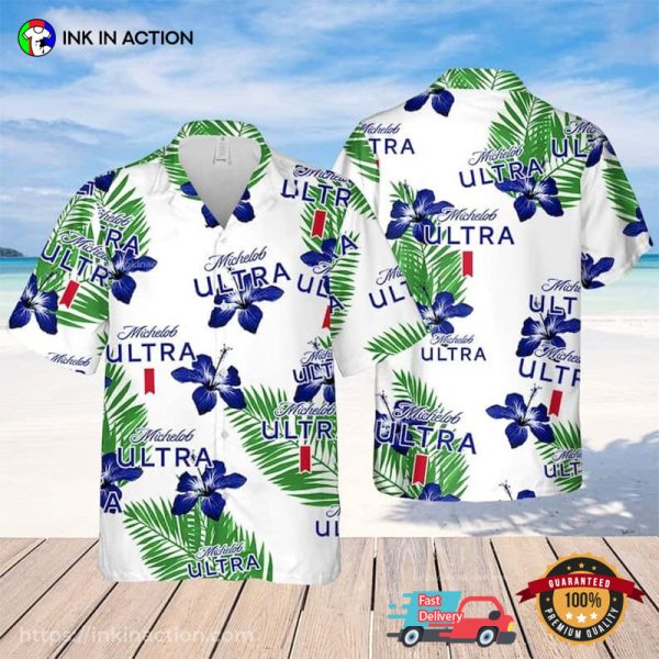 Michelob Ultra Beer Hawaiian Shirt Hibiscus Flower Pattern