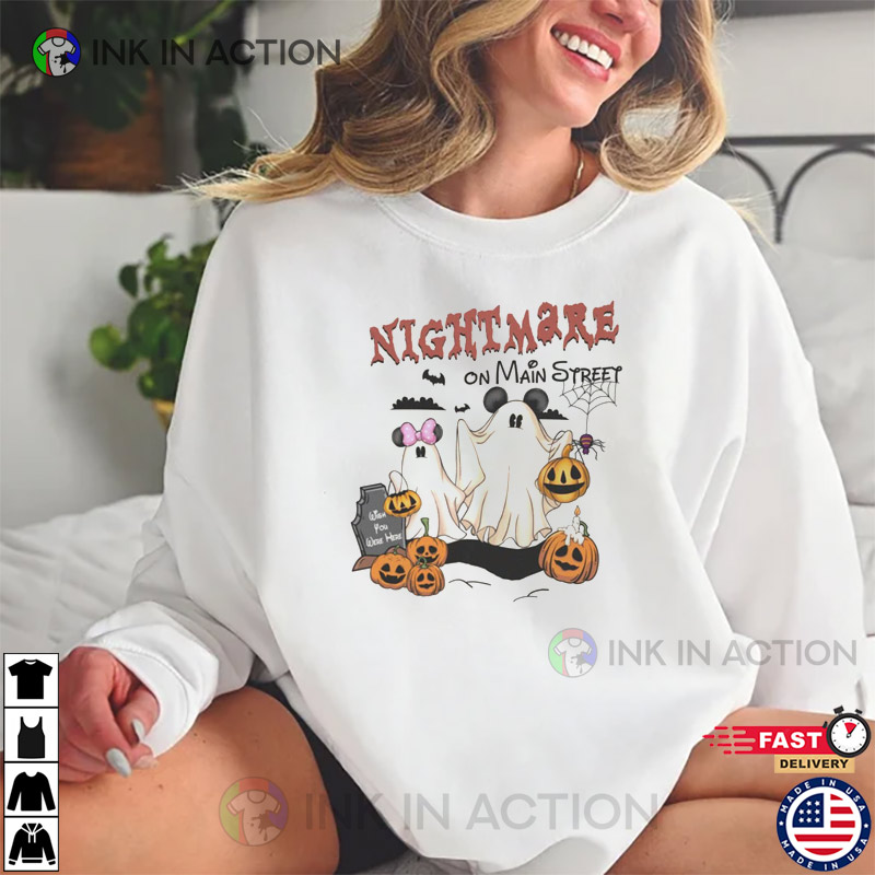 Mickey Minnie Nightmare On Main Street Halloween Vintage T-Shirt