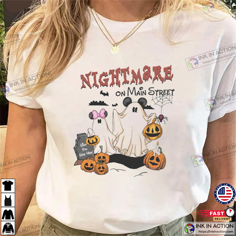 Mickey Minnie Nightmare On Main Street Halloween Vintage T-Shirt