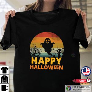 Retro Happy Halloween ghost pumpkin Color Shirt 3