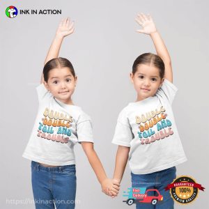 Retro double trouble Cute Twin Birthday T shirt 2 Ink In Action