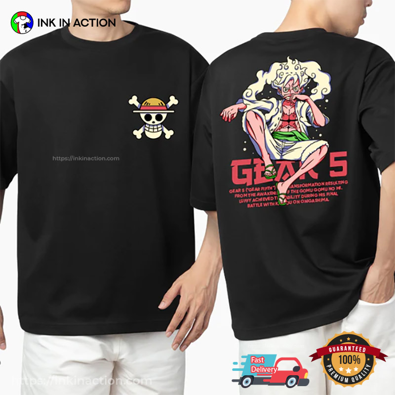 Tshirt design based on luffy gear 5 from one piece anime