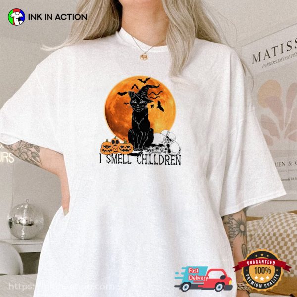 Vintage I Smell Children Black Cat Halloween 2023 Shirt