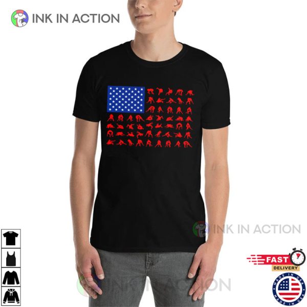 Wrestling Wrestlers American Flag Skill Collage Shirt