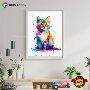 Watercolor Cat Painting Poster, International Cat Day 2023 Merch