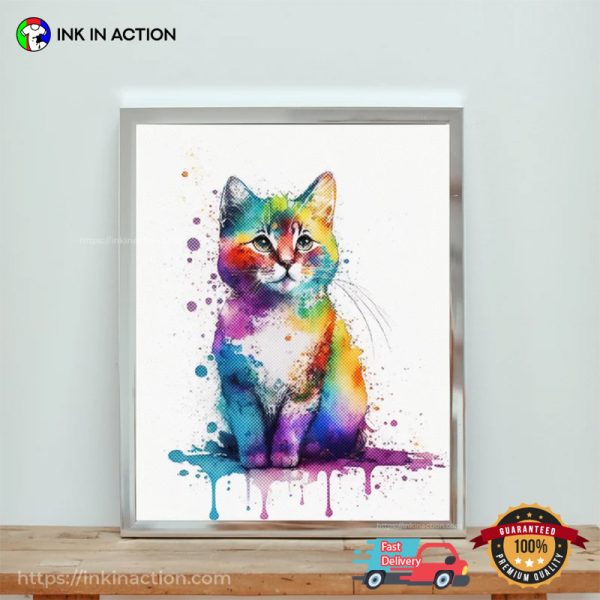 Watercolor Cat Painting Poster, International Cat Day 2023 Merch