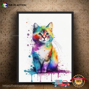 Watercolor Cat Painting Poster, International Cat Day 2023 Merch