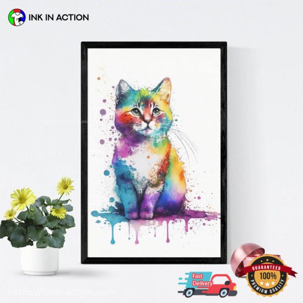 Watercolor Cat Painting Poster, International Cat Day 2023 Merch