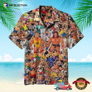 Wrestling Character Collage Art Hawaiian Shirt 2 Ink In Action