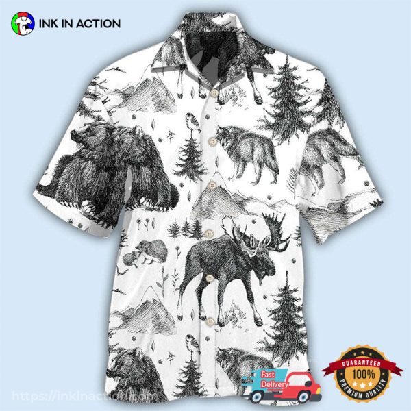 Animals Wild Black And White Hawaiian Shirt, Animal Hunting T-shirts