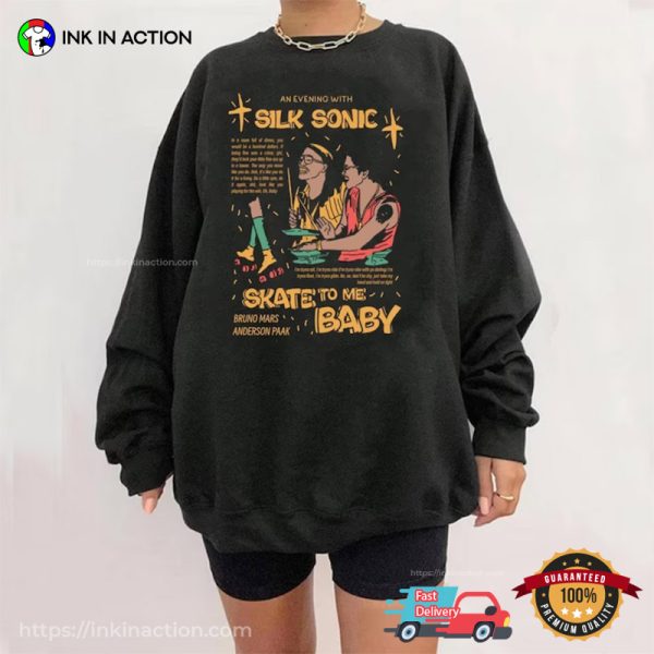 Bruno Mars Planet, Silk Sonic Skate To Me Baby T-shirt