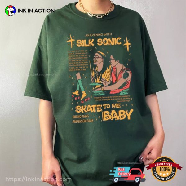 Bruno Mars Planet, Silk Sonic Skate To Me Baby T-shirt