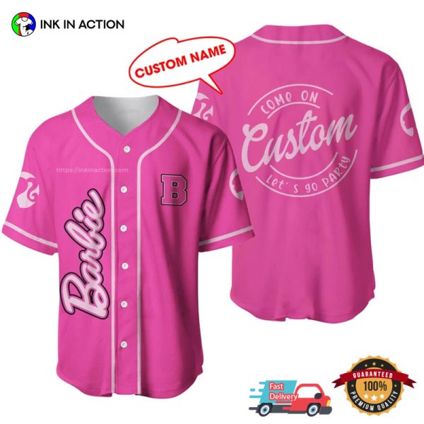 Custom Name Pink Barbie Baseball Jersey - Ink In Action