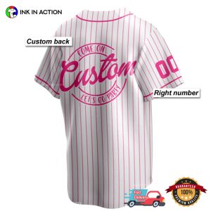Custom White Pink Come On barbie baseball jersey 1 1