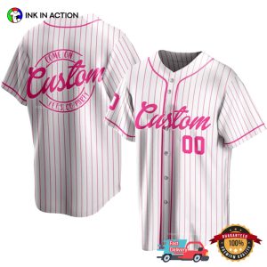 Custom White Pink Come On barbie baseball jersey 3