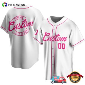 Custom White Pink Let’s Go Party Barbie Baseball Jersey