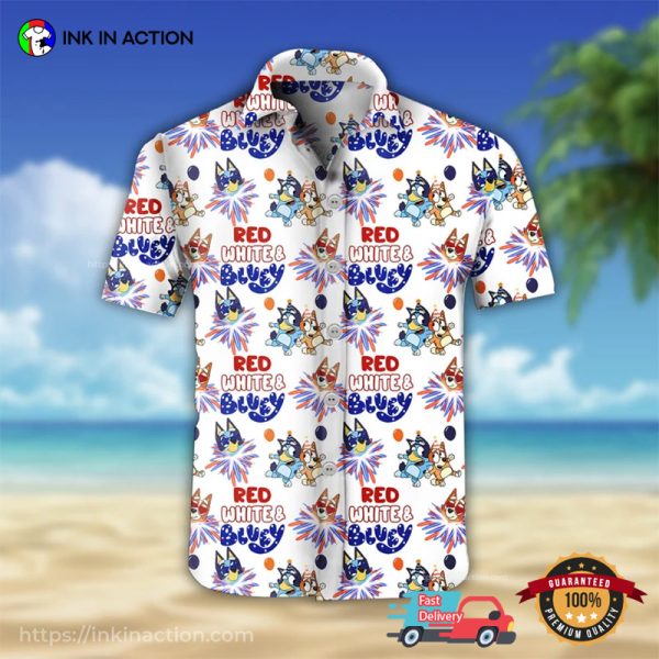 Fourth Of July 2023 Red White And Bluey Fireworks Hawaiian Shirt
