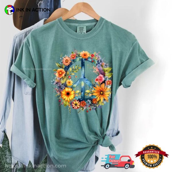 Floral Peace Sign, Flower Peace Sign Comfort Colors Shirt