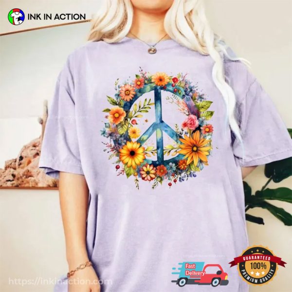 Floral Peace Sign, Flower Peace Sign Comfort Colors Shirt