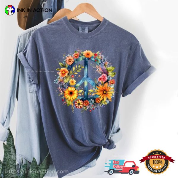 Floral Peace Sign, Flower Peace Sign Comfort Colors Shirt