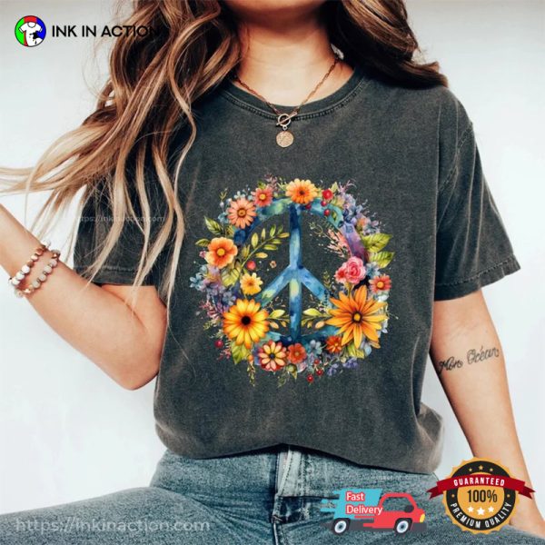 Floral Peace Sign, Flower Peace Sign Comfort Colors Shirt