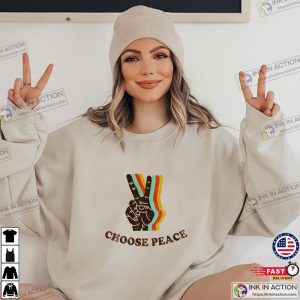Retro Choose Peace, Peace Symbol With Hands Inspirational Tee