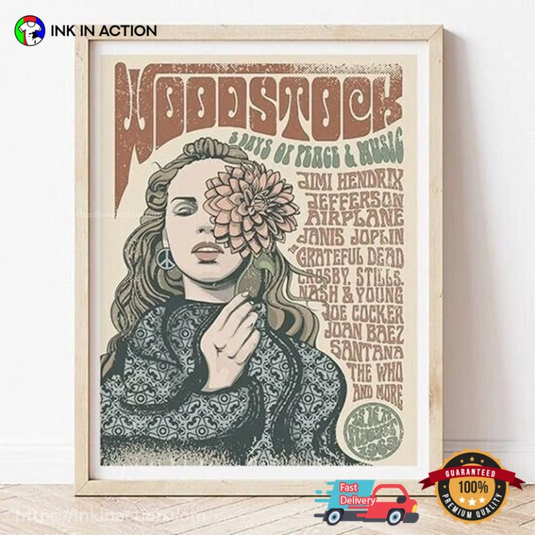 Vintage Woodstock Festival Poster, Hippie Wall Art Gift Ink In Action