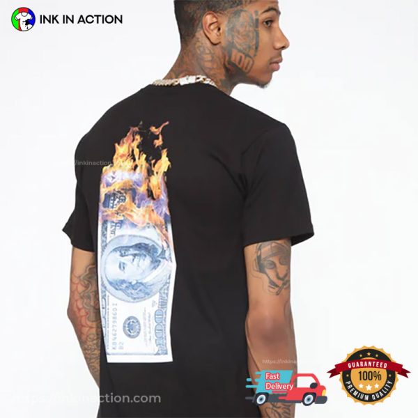 Blueface Flames Money On Fire 2 Sided T-shirt